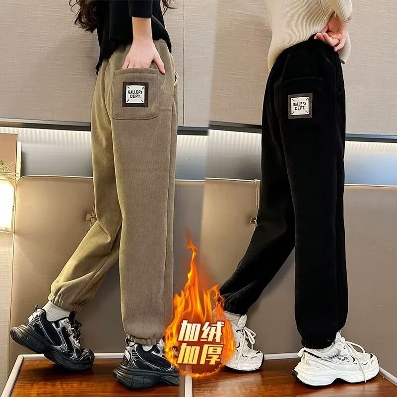 女童冬装裤子加绒加厚女大童休闲秋冬款一体绒灯芯绒裤女孩长裤潮