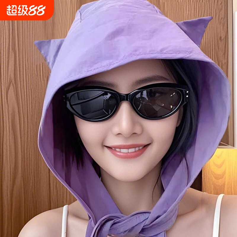 可爱小恶魔系带头巾帽女士2026新款遮阳透气速干包头绑带防晒帽子