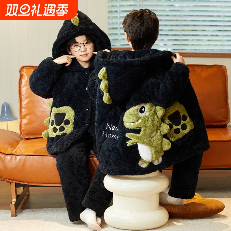 儿童珊瑚绒夹棉加绒加厚男童睡衣