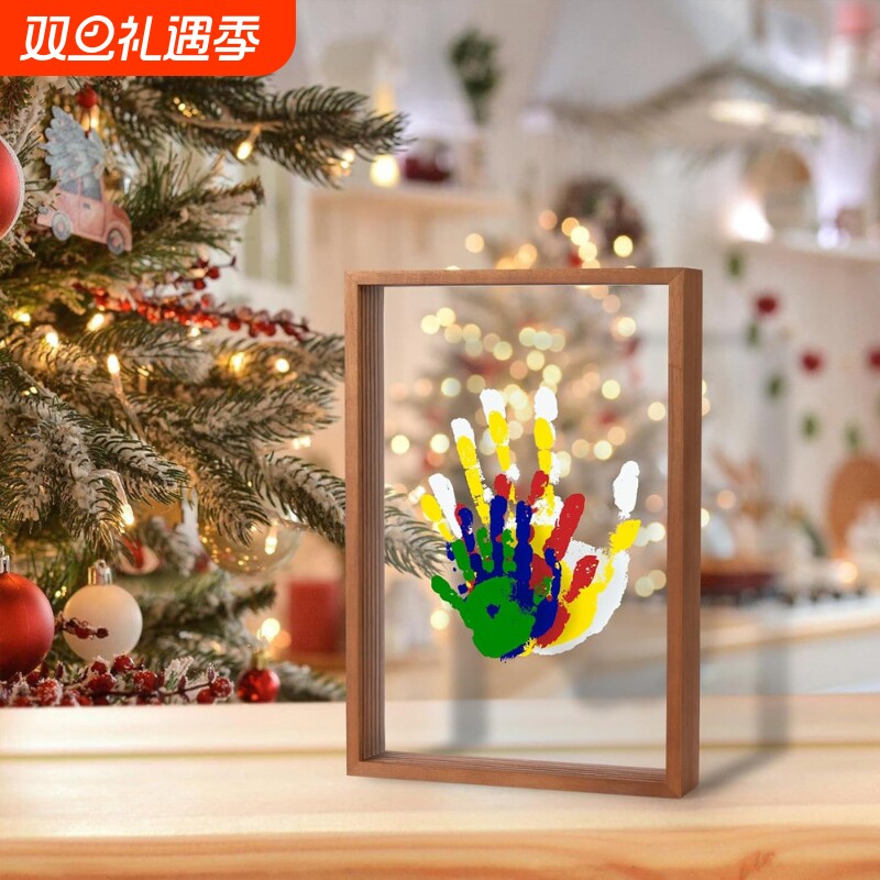 跨境亚马逊透明手印相框DIY家庭手绘颜料纪念相框4层手印透明相框