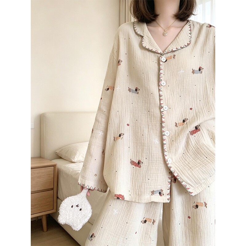 韩系棉绸睡衣女秋春季长袖家居服图片