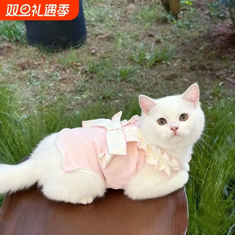 宠物秋季小狗狗护肚衣小型犬幼犬睡衣猫咪泰迪四脚衣服绝育服粉色