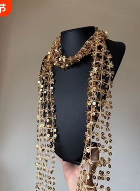 欧美风个性设计亮片围巾潮流风辣妹街头穿搭多色编织镂空项链时尚