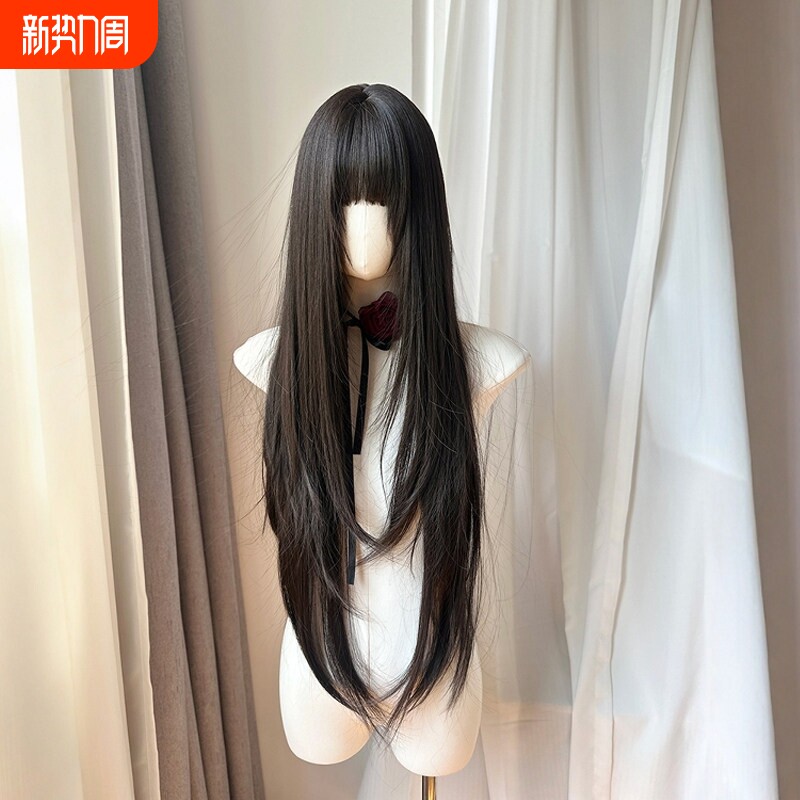 日常自然加长黑茶色长直发高层次气质网红S发缝自然逼真假发套