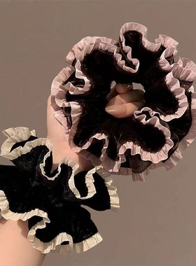 双层花边大肠发圈女秋冬丝绒高级感扎头发绳头饰荷叶边头绳紫色