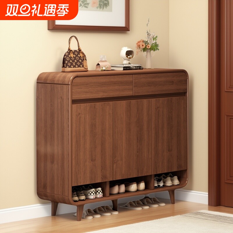 实木色鞋柜家用门口室内入户玄关收纳柜一体靠墙2025新款简易鞋架