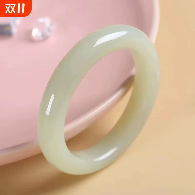 全网爆款平替仿新疆和田玉青白晴水冰种手镯子叮当镯细圆条透女