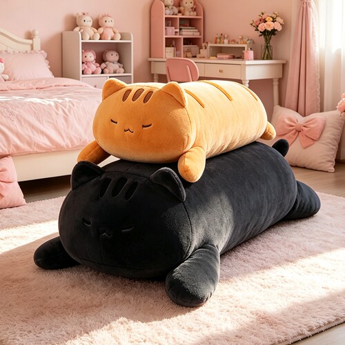 长条趴趴猫咪毛绒抱枕