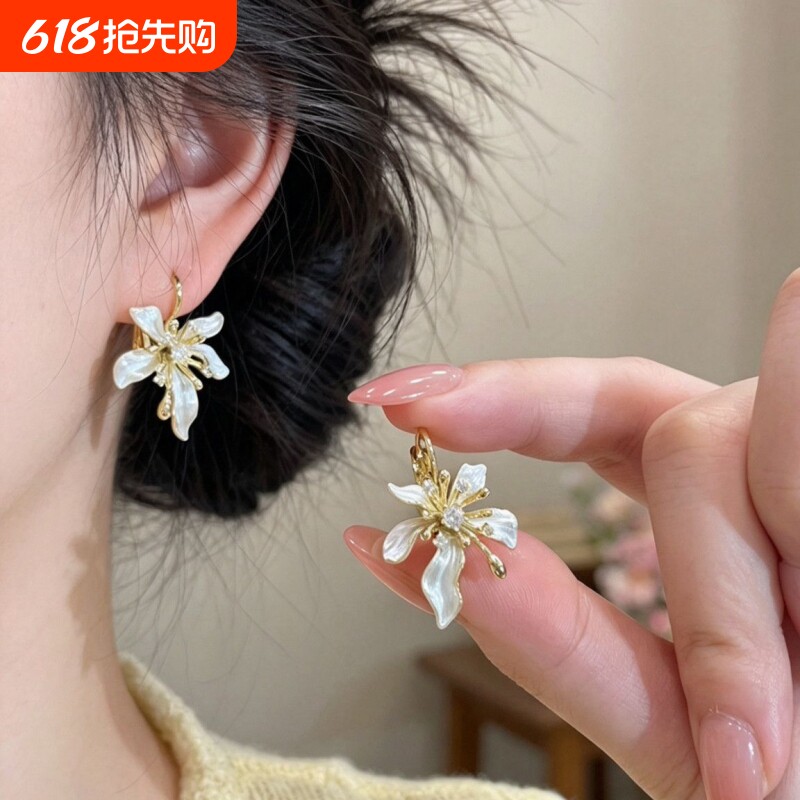 橙画（饰品）法式温柔滴釉花朵锆石耳环女时尚气质轻奢百搭耳饰