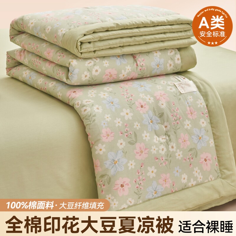 倾情一室A类全棉小清新印花大豆夏被四件套空调被夏凉被可机洗