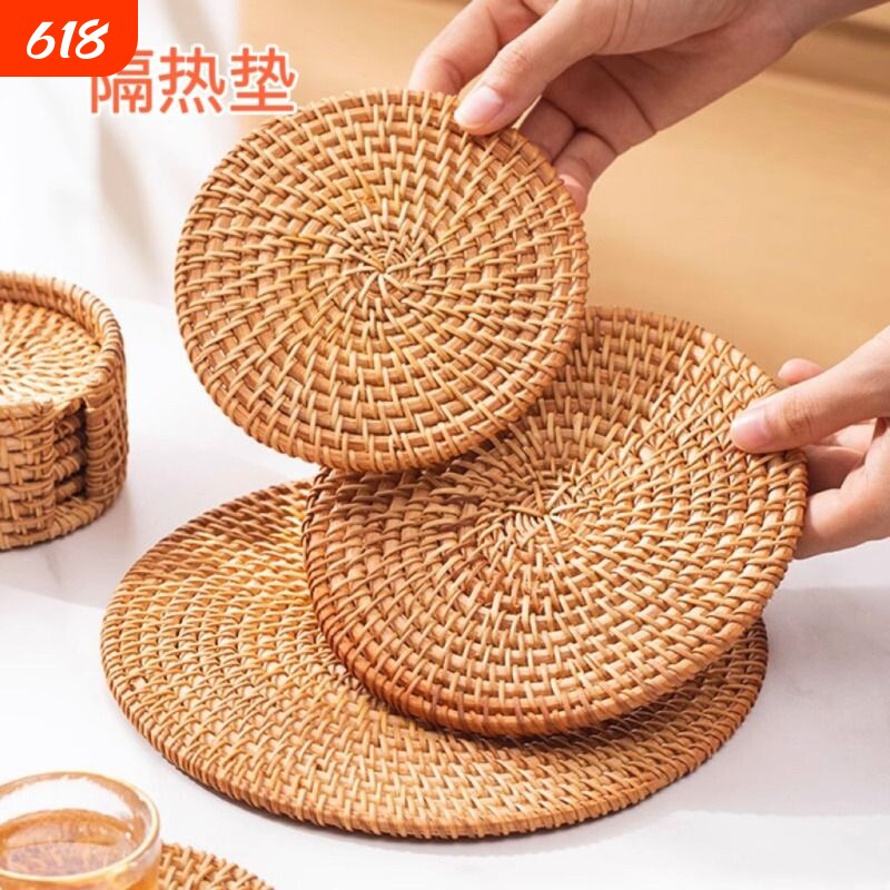 隔热藤编垫子家用防烫锅垫碗垫耐高温餐桌垫盘子垫杯垫茶壶托圆形