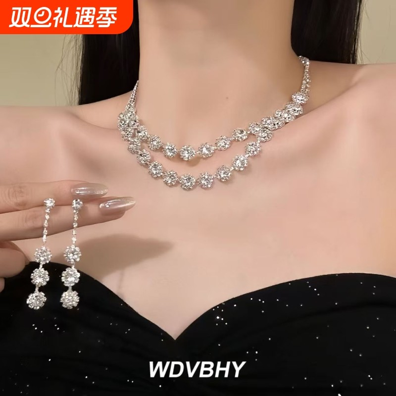 奢华爆闪满钻叠戴项链女小众气质高级感choker颈链锁骨链礼服配