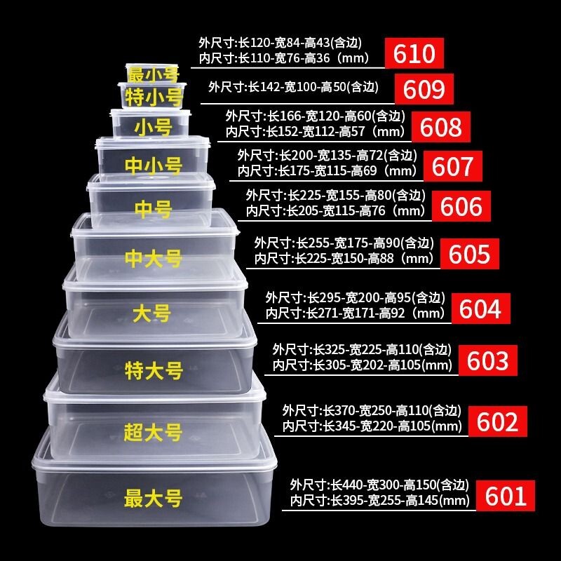 长方形塑料保鲜盒透明储物盒冰箱食品级厨房收纳盒子商用带盖密封