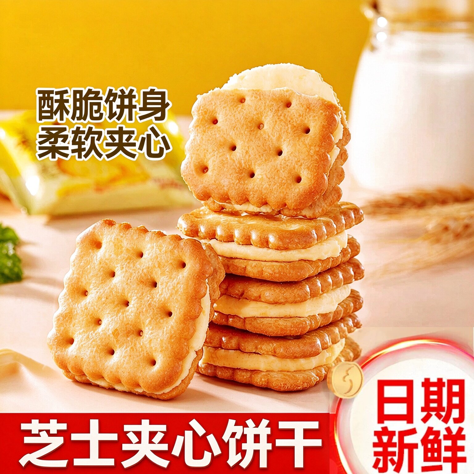 芝士夹心饼干柠檬味零食整箱年货解馋小吃休闲好吃健康早餐营养