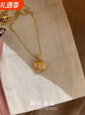 「平安之夜」中古意大利金色苹果项链高颜值设计感圣诞锁骨毛衣链