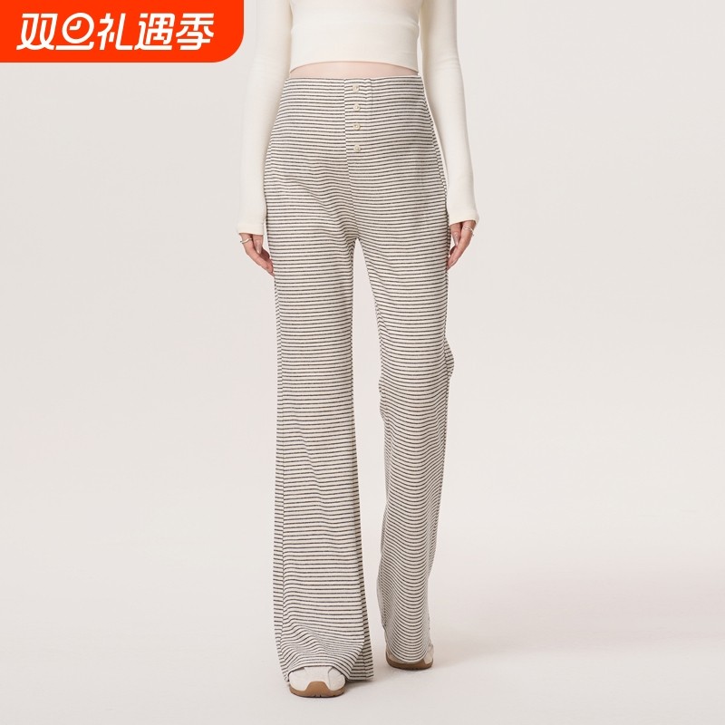 ellieluke孕妇喇叭裤秋外穿新款小个子不勒肚子条纹休闲长裤