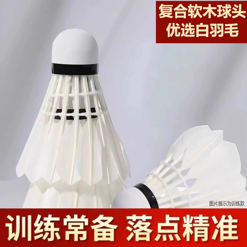 羽毛球鹅毛12只装/6耐打王白色黑色训练专业比赛耐打球夜光尼龙