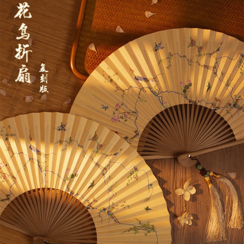 8寸双面折扇宣纸扇国风汉服旗袍古风扇子便携戏曲扇女扇竹扇杭扇