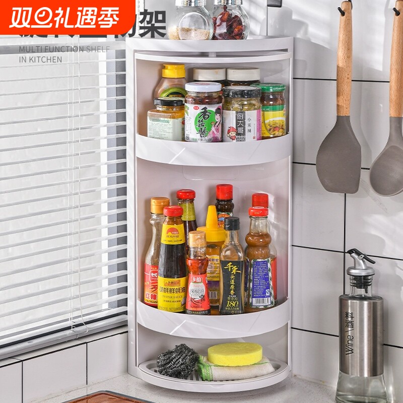 厨房旋转调料置物架台面壁挂三角转角柜收纳架防尘架子免打孔承重