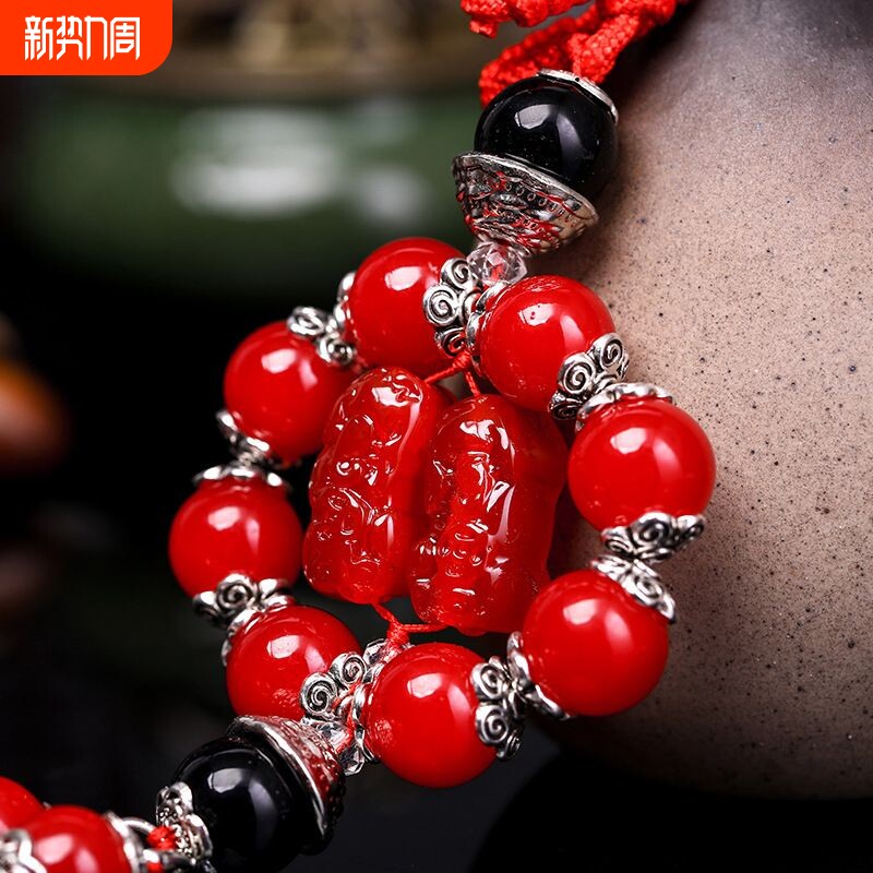 车载玛瑙双貔貅汽车挂饰水晶佑平安车用汽车后视镜高档创意吊坠男