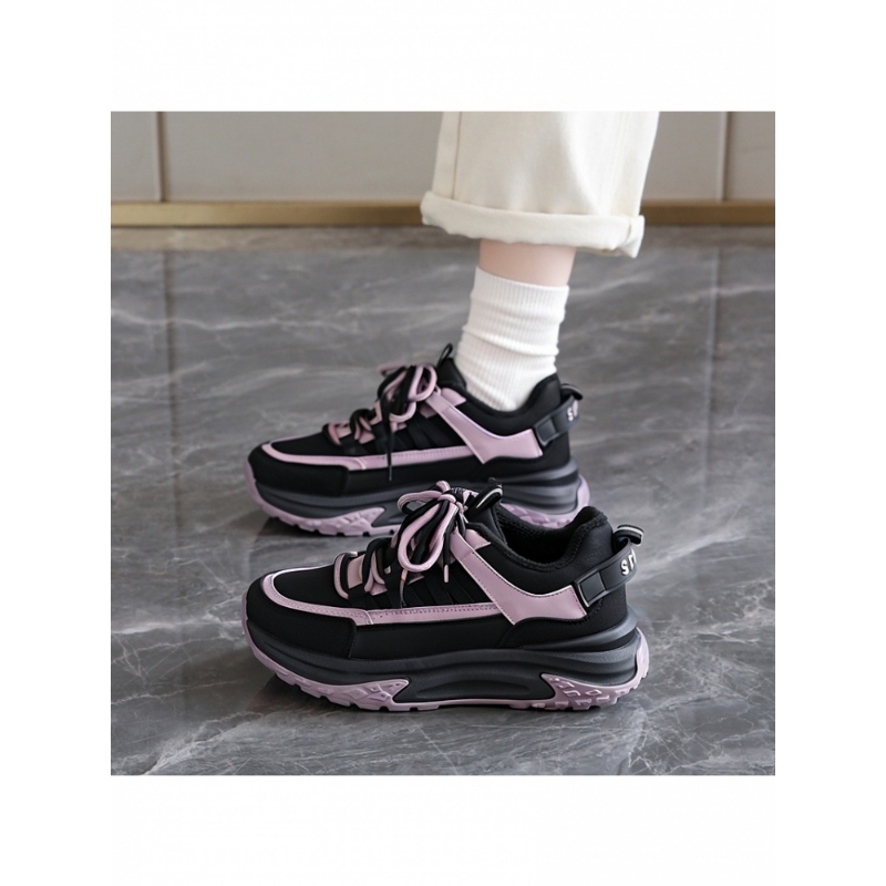 啄木鸟女鞋2025新款秋季爆款真皮紫色厚底鞋防滑孕妇休闲运动增高