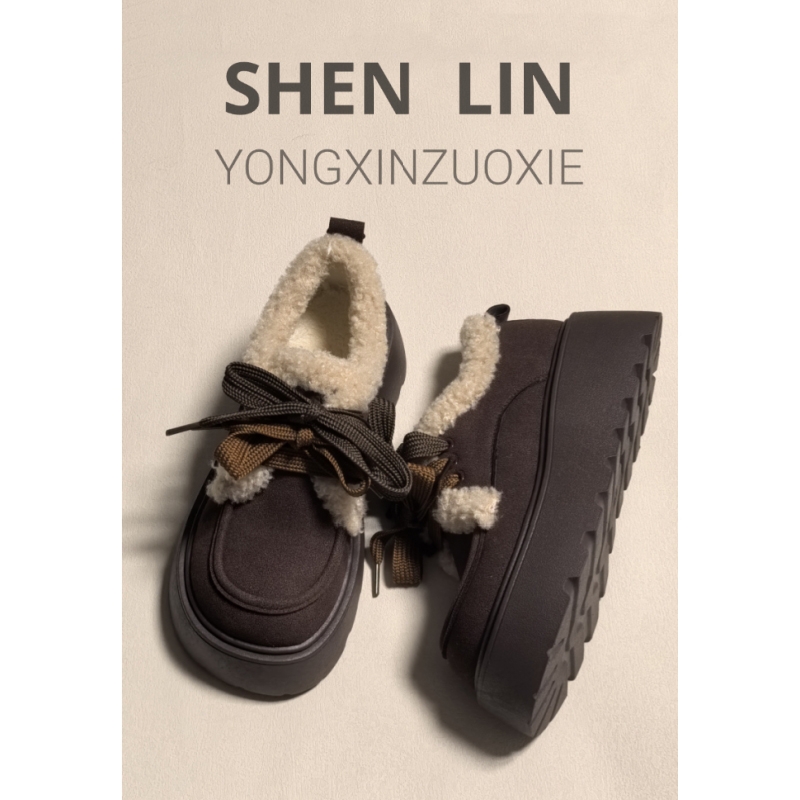 复古可爱蝴蝶结加绒勃肯鞋女2025冬新款厚底增高保暖毛毛鞋雪地靴