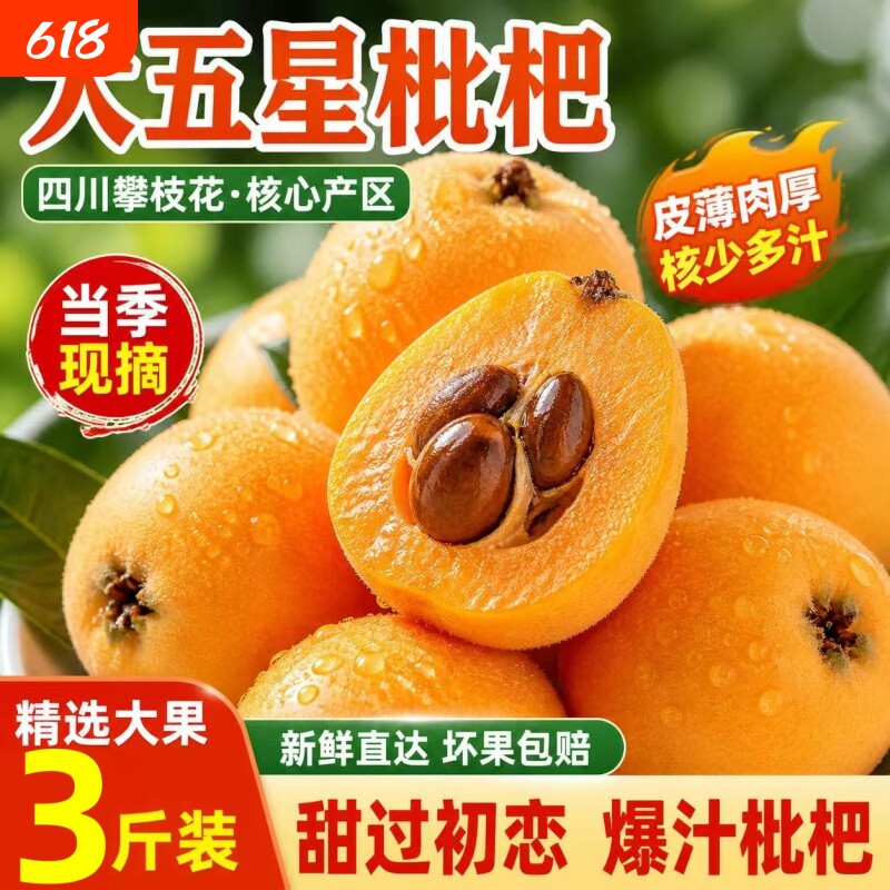 四川高山大五星枇杷新鲜水果当季本地枇杷应季水果现摘孕妇彩箱装