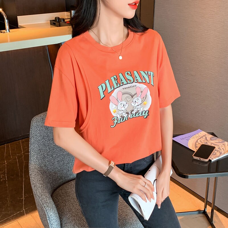 纯棉产后哺乳上衣外出薄款短袖T恤夏季辣妈款外穿喂奶期衣服夏装