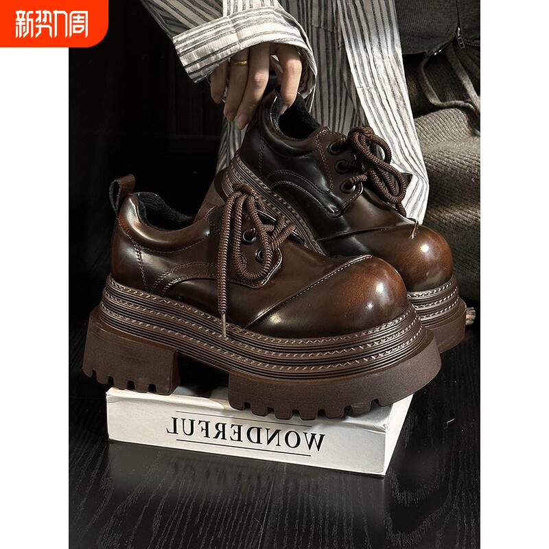 欧货真皮厚底小皮鞋女英伦风圆头加绒德比鞋小个子增高乐福鞋单鞋