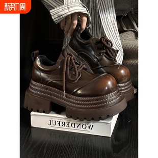 单鞋 小个子增高乐福鞋 女英伦风圆头加绒德比鞋 欧货真皮厚底小皮鞋