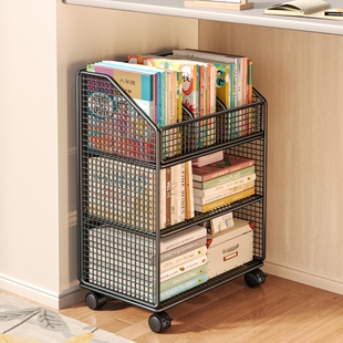书架收纳架书桌下多层小书柜桌边带轮可移动小推车落地办公桌桌面