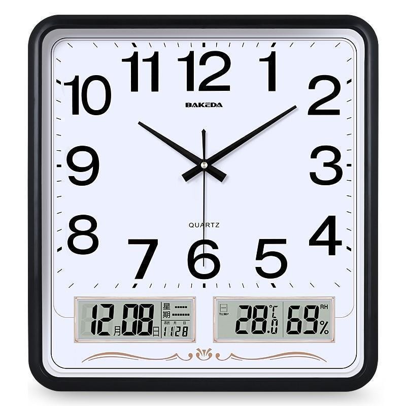 表家用方形挂钟客厅钟表静音挂墙约时尚电子日历时钟石英钟表