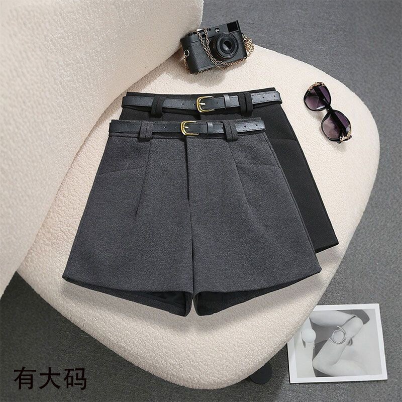 气质高腰毛呢短裤女2026宽松遮胯显瘦a字休闲阔腿裤外穿大码靴裤
