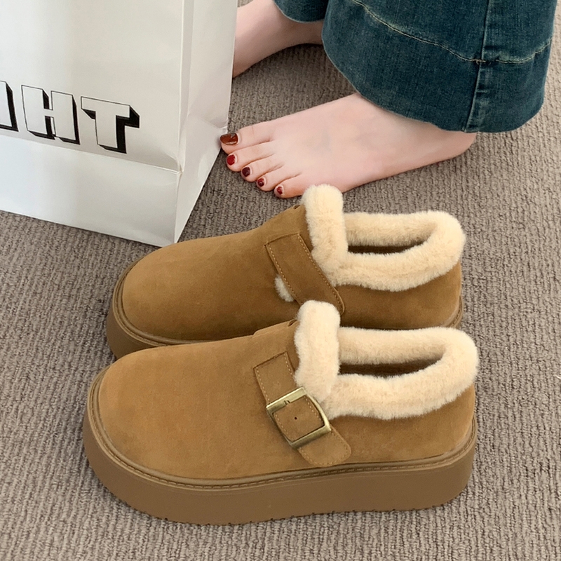 厚底加绒豆豆勃肯鞋女2025新款秋冬季外穿毛毛鞋子保暖棉鞋雪地靴