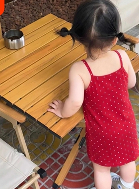 女童吊带裙儿童装夏款红色波点连衣裙女宝宝夏装洋气裙子背心裙