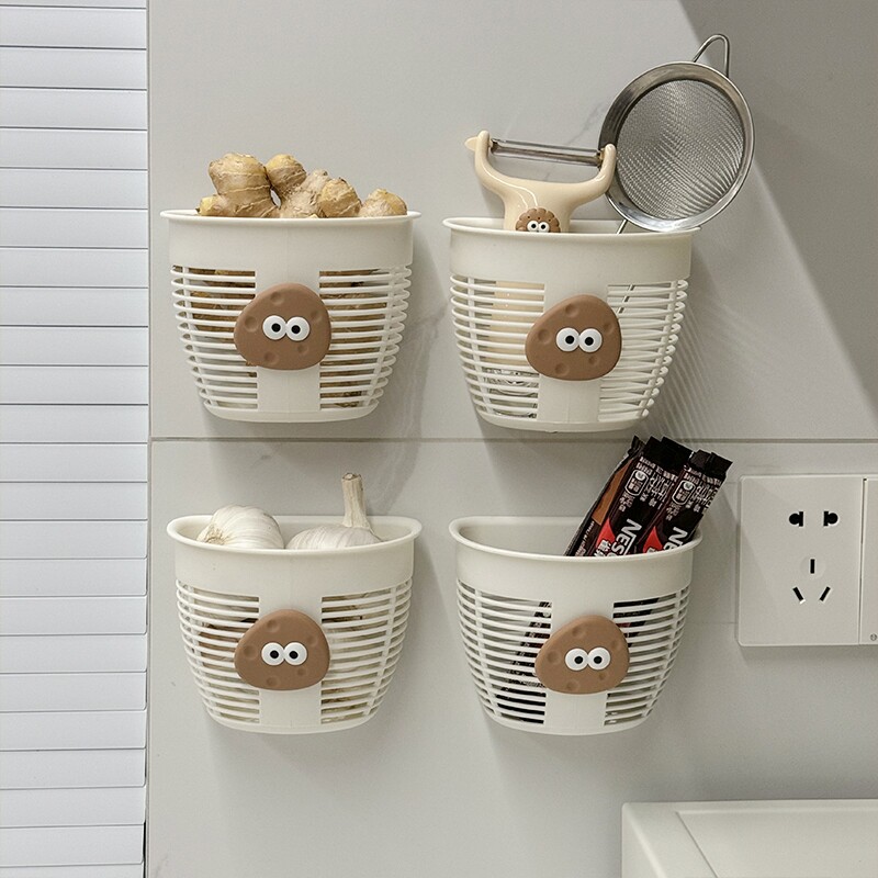 厨房葱姜蒜调料免打孔置物架收纳篮墙上壁挂式收纳筐收纳盒多功能