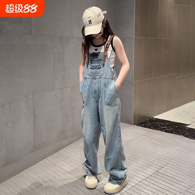 女童春秋季新款牛仔背带长裤图片
