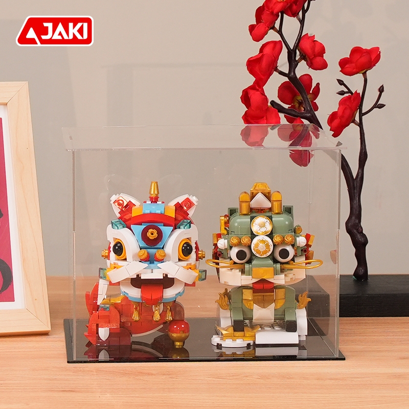 积木国潮神兽麒麟中国年兽醒狮祥龙摆件模型玩具新年兼容乐高