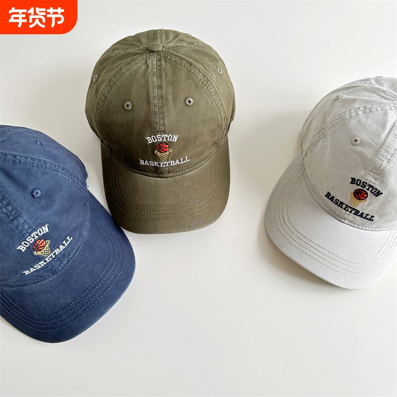 【HOT】儿童棒球帽篮球复古百搭高品质做旧水洗刺绣嘻哈风简约防