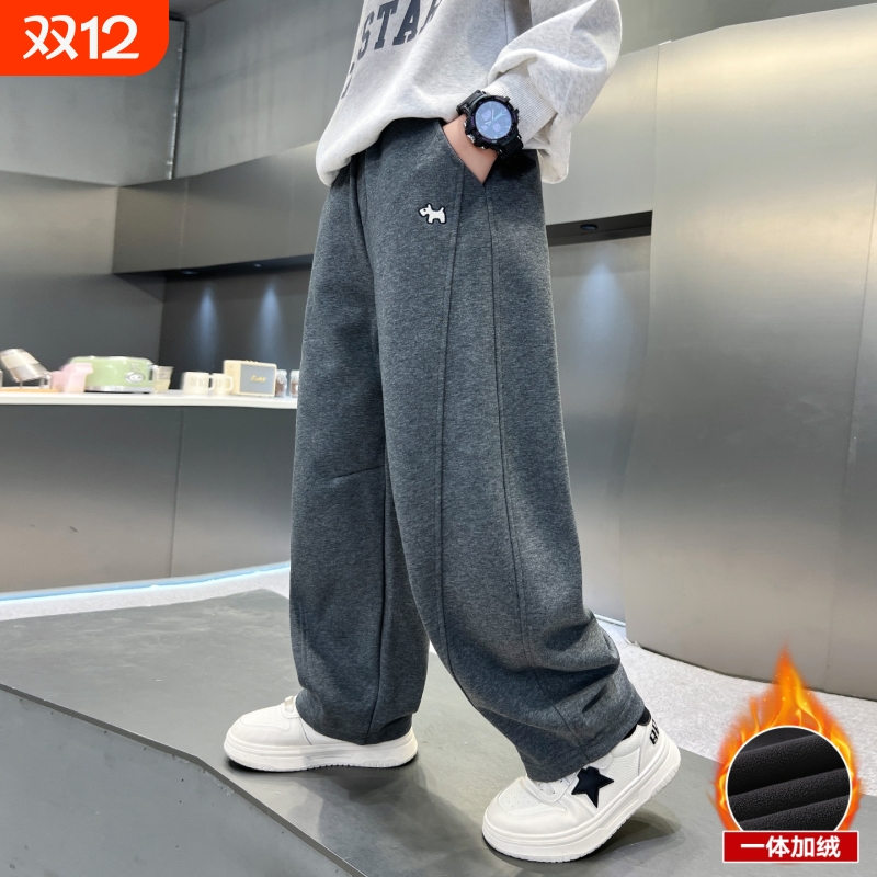 儿童装男童加绒裤子2025新款男孩运动冬季加厚秋冬款中大童卫裤潮