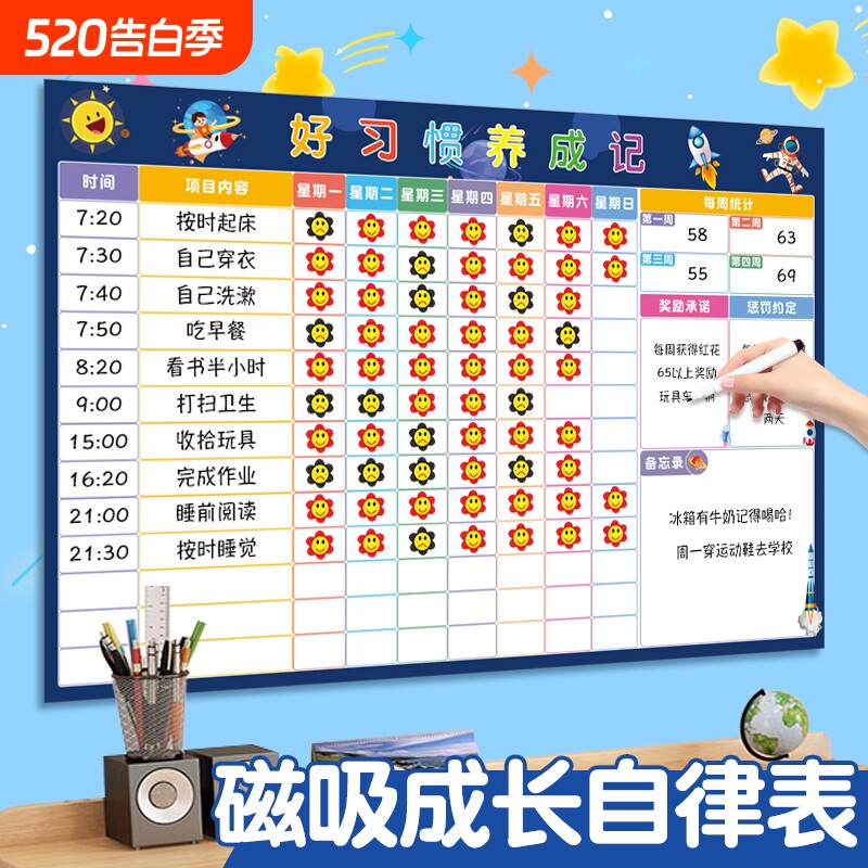 磁吸式儿童时间管理奖励贴纸自律表墙贴小学生宝宝积分卡孩子好习惯养