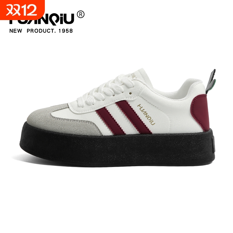 环球厚底酒红德训鞋女2025秋季新款鞋子女爆款苹果鞋运动休闲板鞋