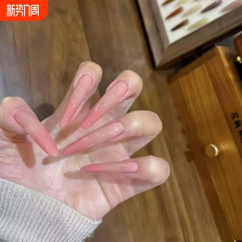 无品牌纯手工夏季穿戴裸色美甲显白渐变高级蜜桃简约温柔爆款