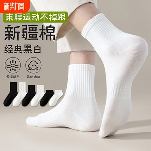 春秋款 白色运动纯棉中筒袜吸汗透气防臭短袜新疆棉长袜男长筒起球