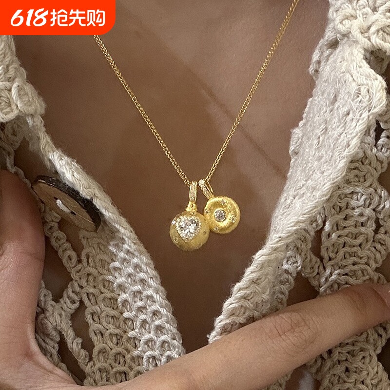 爆款中古拉丝爱心小甜豆吊坠项链女轻奢气质高级感颈链锁骨链饰品