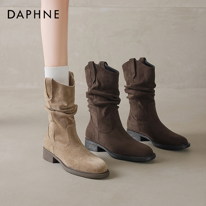 美拉德中筒短靴子女2025新款夏秋季西部牛仔堆堆靴厚底马丁靴单靴