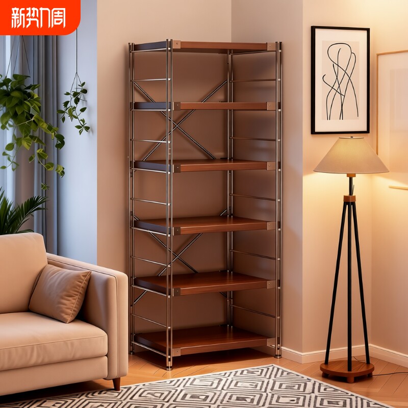 客厅中古风货架家用阳台厨房落地光轴置物架陈列架储物柜卧室家居