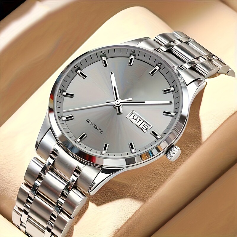 正品瑞士2024新款手表男士全自动机械风防水精钢带双日历男表夜光