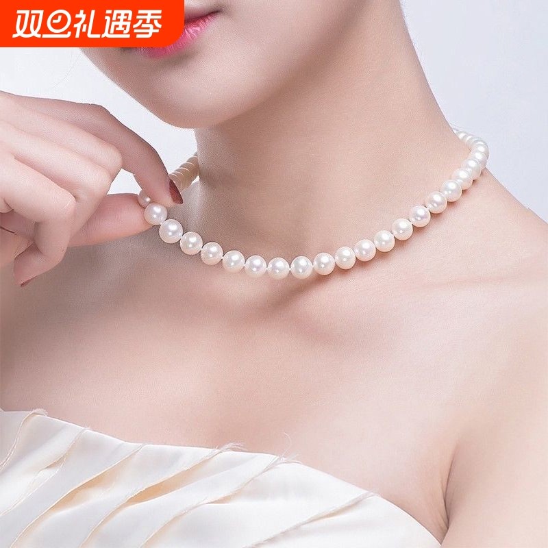 澳白色珍珠项链女款百搭优雅秋冬毛衣链正圆强光人造珍珠锁骨颈链