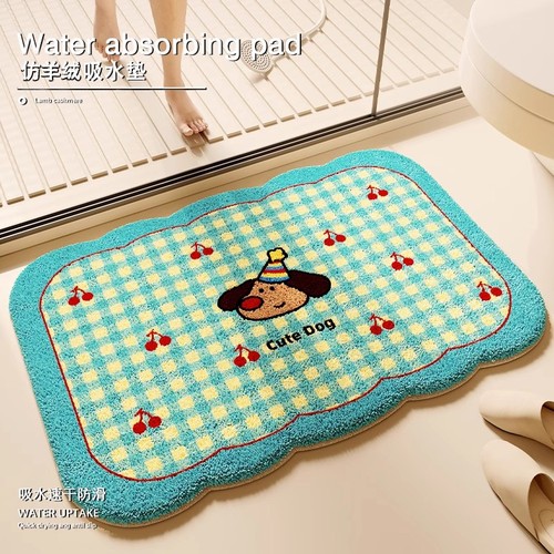 加厚毛绒吸水浴室地垫仿羊绒地毯卫生间防滑垫厕所门口脚垫速干